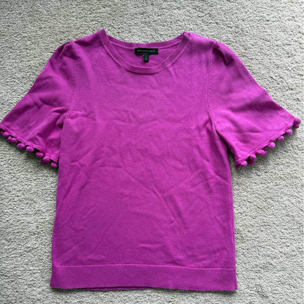 Banana Republic Fuchsia PomPom Sleve Top Size S